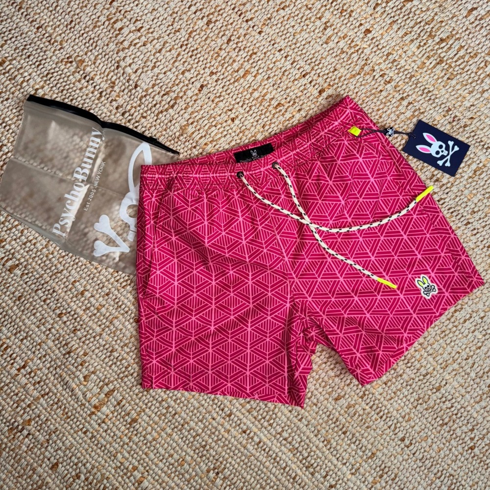 Psycho Bunny Neon Pink Swim/Board Trunks  Pockets Drawstring Shorts Logo Size|XS - Picture 4 of 5